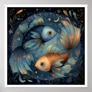 Poster Signo do Zodíaco Peixes Astrologia Celestial