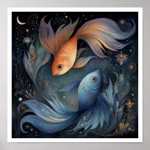 Poster Signo do Zodíaco Peixes Astrologia Celestial