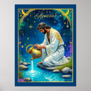 Poster Signo Zodiacal de Aquário sob um Céu Estrelado