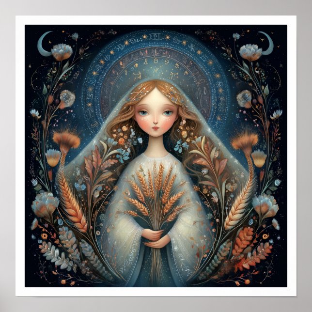 Poster Signo Zodiacal Virgem Astrologia Celestial (Frente)