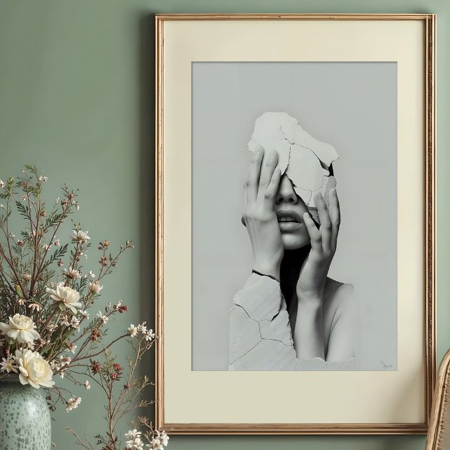 Poster Silêncio Fragmentado - Retrato Surreal Cracking (Criador carregado)