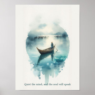 Poster Silêncio Soulful: Citação Minimalista de Barco em