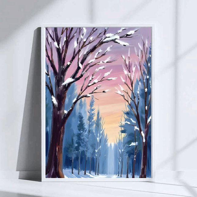 Poster Silent Snowfall Winter Forest Watercolor Painting (Criador carregado)