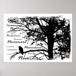 Poster - Silhouette B&W Nevermore Raven