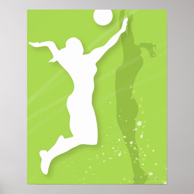 Póster Silhouette de duas mulheres jogando voleibol (Frente)