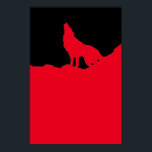 Póster Silhouette de Pop de Arte Negra e Vermelha Única<br><div class="desc">Lobo das Cinzas de Howling - Lobo de Howling na Lua Pop Art - Wolf Howling at Moon Digital Trabalho de arte - Arte Animal - Pop de Arte - Animais Selvagens - Mundo dos Animais Extremos</div>
