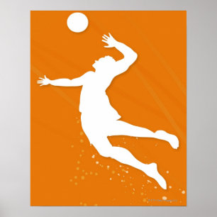 Póster Silhouette de um homem jogando voleibol
