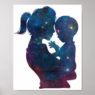 Poster Silhouette Dia de as mães Mãe E Filho