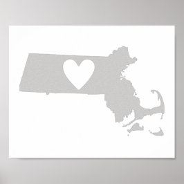 Póster Silhouette do estado de Heart Massachusetts