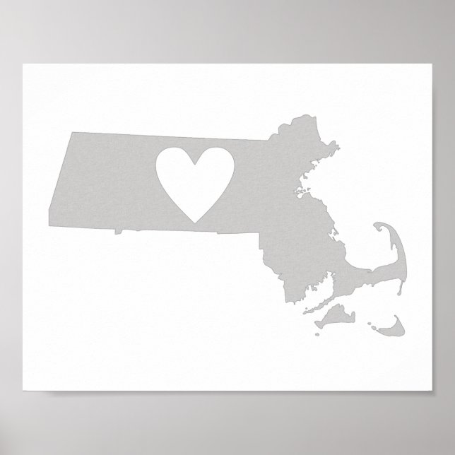 Póster Silhouette do estado de Heart Massachusetts (Frente)