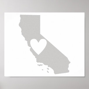Póster Silhouette do estado do Heart California