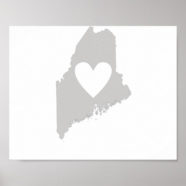 Poster Silhouette do estado do Heart Maine (Frente)