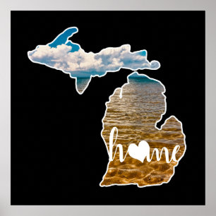 Poster Silhouette do Lago Photo Michigan Com Casa Preta
