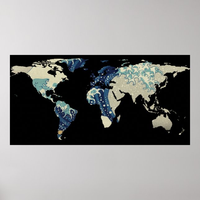 Póster Silhouette do Mapa Mundial - A Onda De Excelentes  (Frente)