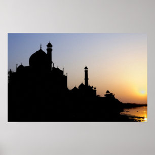 Póster Silhouette do Taj Mahal ao pôr do sol, Agra,