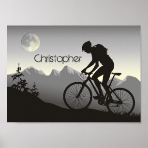 Póster Silhouette Mountain Biker e Lua personalizadas