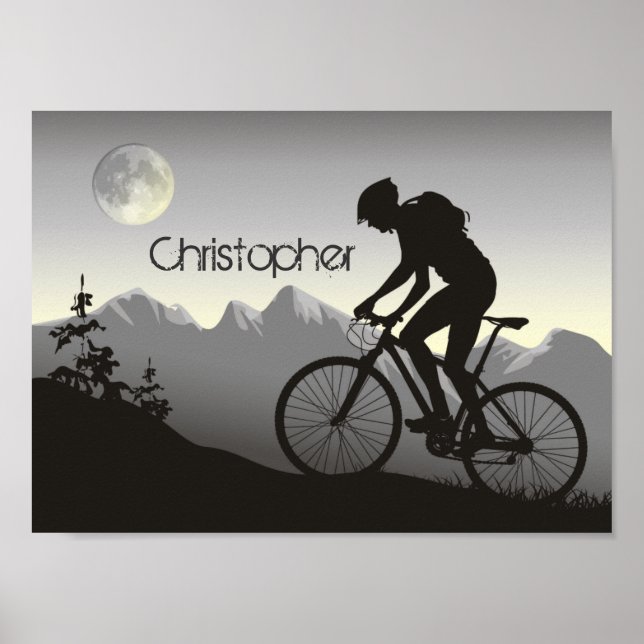 Póster Silhouette Mountain Biker e Lua personalizadas (Frente)