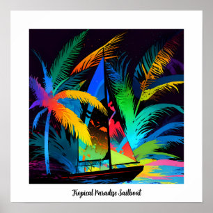 Poster Silhouette Tropical Paraíso Colorido