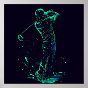 Poster Silhouette Verde Golfer Minimalista