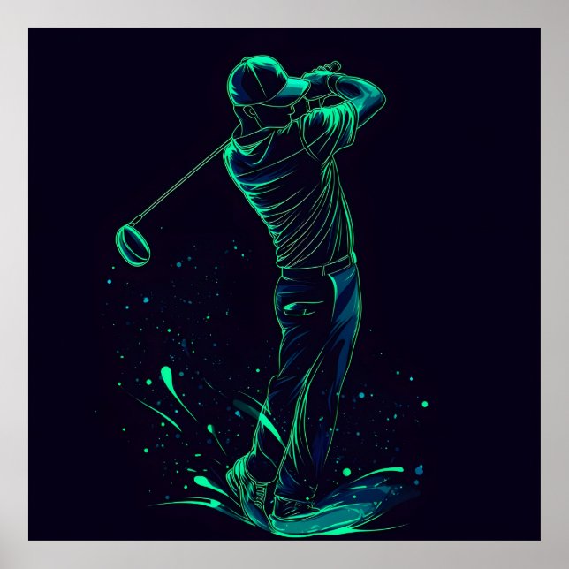 Poster Silhouette Verde Golfer Minimalista (Frente)
