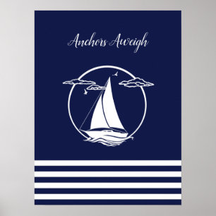 Poster Silhueta/âncoras de veleiro branco náutico
