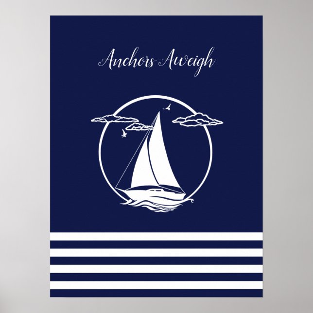 Poster Silhueta/âncoras de veleiro branco náutico (Frente)