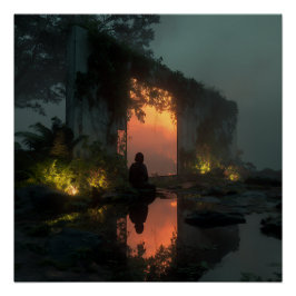 Póster Silhueta Antes do Pôr do Sol de Ruína Ígnea