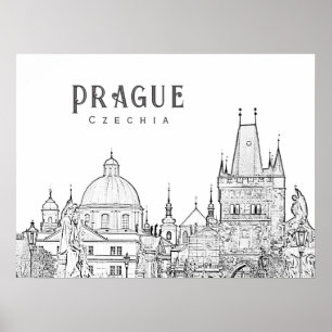 Poster Silhueta da Cidade Velha de Praga, foto de viagem