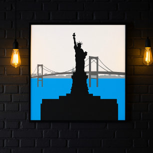 Poster Silhueta da Estátua da Liberdade Skyline de Nova Y