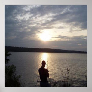 Póster Silhueta da pesca do homem no por do sol