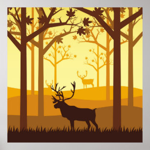 Poster Silhueta das Caraíbas na floresta no mar do outono