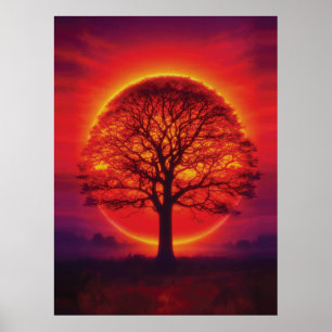 Poster Silhueta de Árvore Majestosa do Pôr do Sol Céu de 