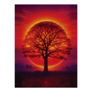 Póster Silhueta de Árvore Majestosa do Pôr do Sol Céu de 