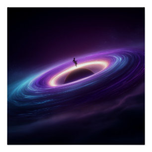 Póster Silhueta de Astronauta no Disco de Acreção de Bura