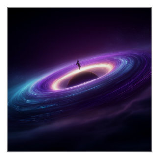 Póster Silhueta de Astronauta no Disco de Acreção de Bura