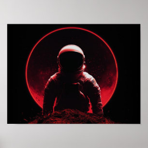 Poster Silhueta de Astronauta no Planeta Vermelho com Sol