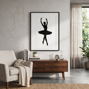 Poster Silhueta de Bailarina Elegante Pose de Balé Gracio