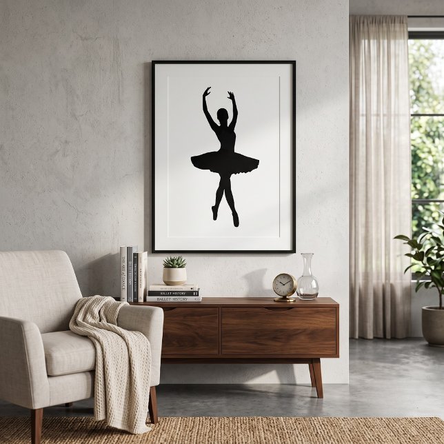 Poster Silhueta de Bailarina Elegante Pose de Balé Gracio (Criador carregado)