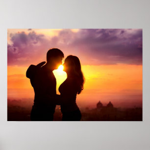 Poster Silhueta De casal Ao Sunset
