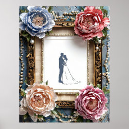 Poster Silhueta de Casamento Elegante em Quadro