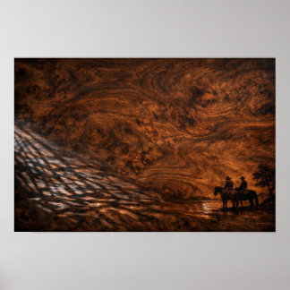 Poster Silhueta de cavaleiros ao pôr do sol
