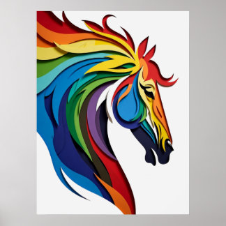 Poster Silhueta de Cavalo Arco-Íris Vibrante