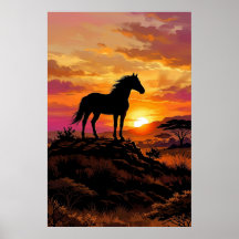Silhueta de Cavalo Majestoso ao Pôr do Sol | Poste