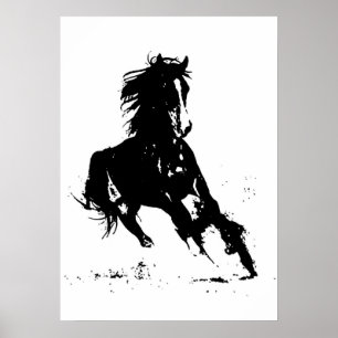 Poster Silhueta de Cavalo Pop de Arte Branca Negra
