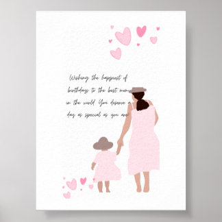 Poster Silhueta de Coração Rosa de Mãe e Filha