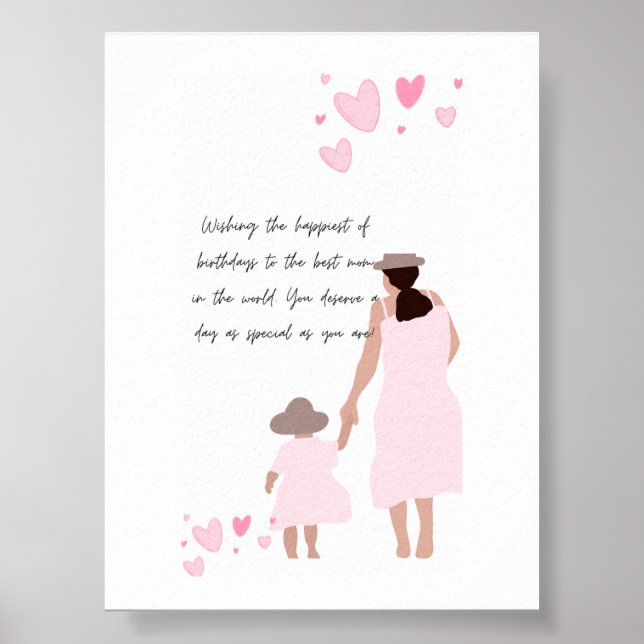Poster Silhueta de Coração Rosa de Mãe e Filha (Frente)