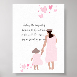 Poster Silhueta de Coração Rosa de Mãe e Filha