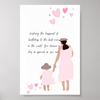 Poster Silhueta de Coração Rosa de Mãe e Filha