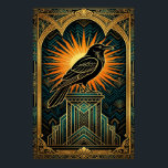 Poster Silhueta de Corvo Art Déco Elegante em Ouro e Pret<br><div class="desc">Um impressionante corvo preto empoleirado em um pedestal geométrico Art Déco. Com motivos de explosão solar radiantes e acentos de ouro luxuosos. Perfeito para amantes de decoração vintage.</div>