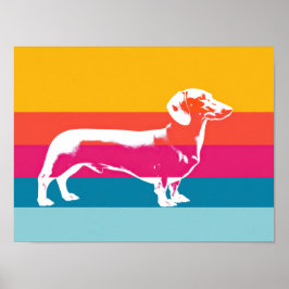 Poster Silhueta de Dachshund em Arte Pop Retro